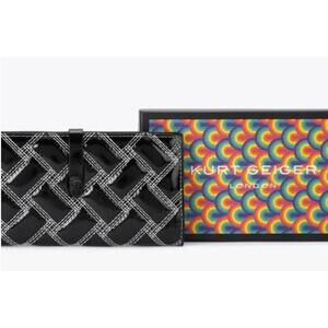 Kurt Geiger NWT Soft Drench Wallet Black & White Hematite Eagle Snap Closure